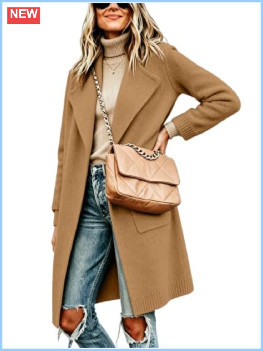 Women's Knee Length Open Front Cardigan Sweater Coat with Pockets